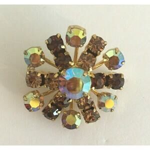 Vtg Rhinestone Scatter Pin Brooch Amber AB Finish